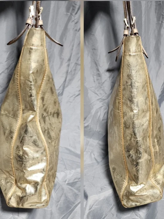 Michael Kors Pale Gold Metallic Jet Set Logo Embossed Tote Bag Shoulderbag Purse - Picture 4 of 7